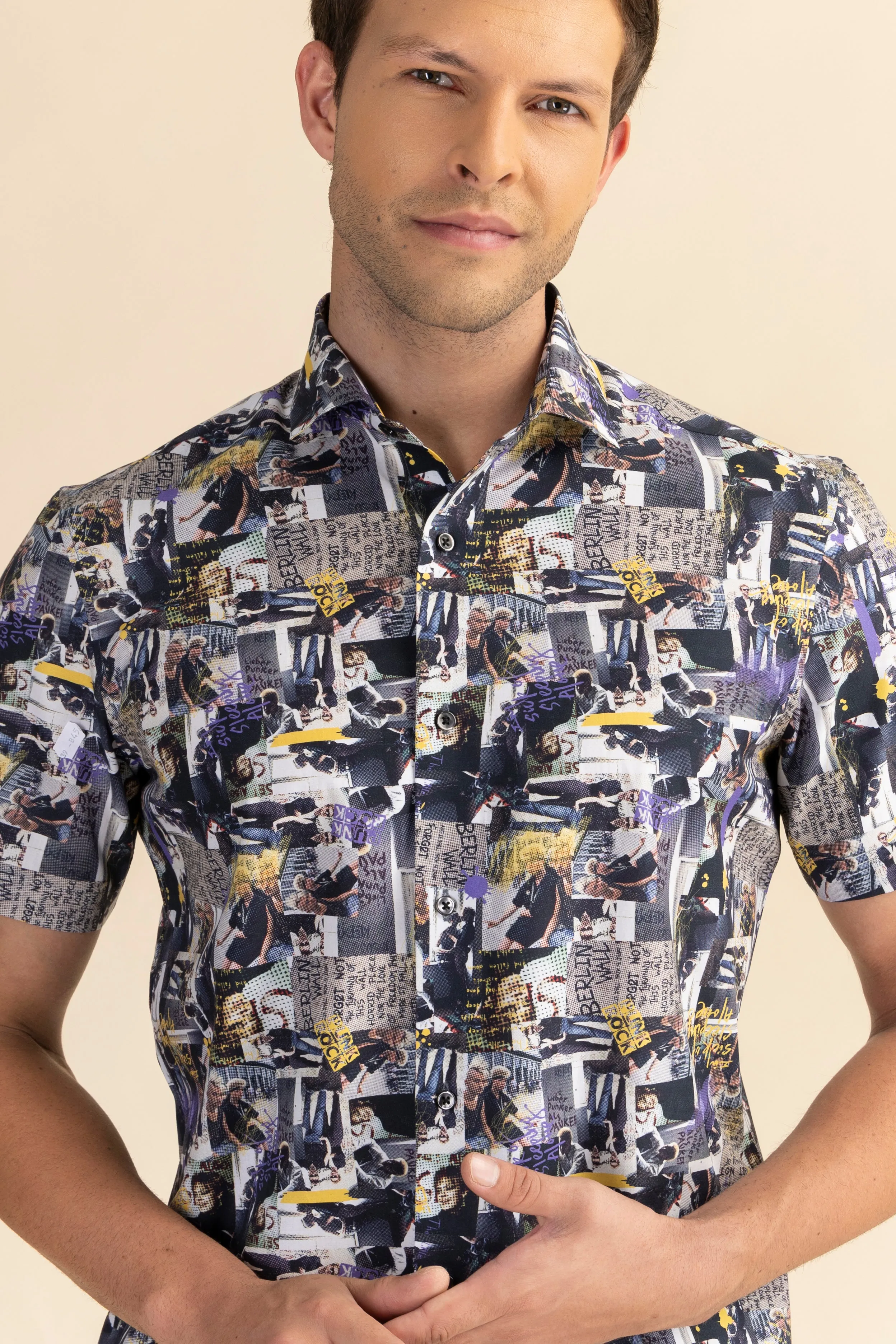 Half Sleeves Navy Print Shirt EOSS