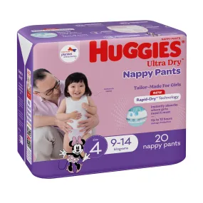 Huggies Ultra Dry Nappy Pants Girls Size 4 (9-14kg) 20 Pack