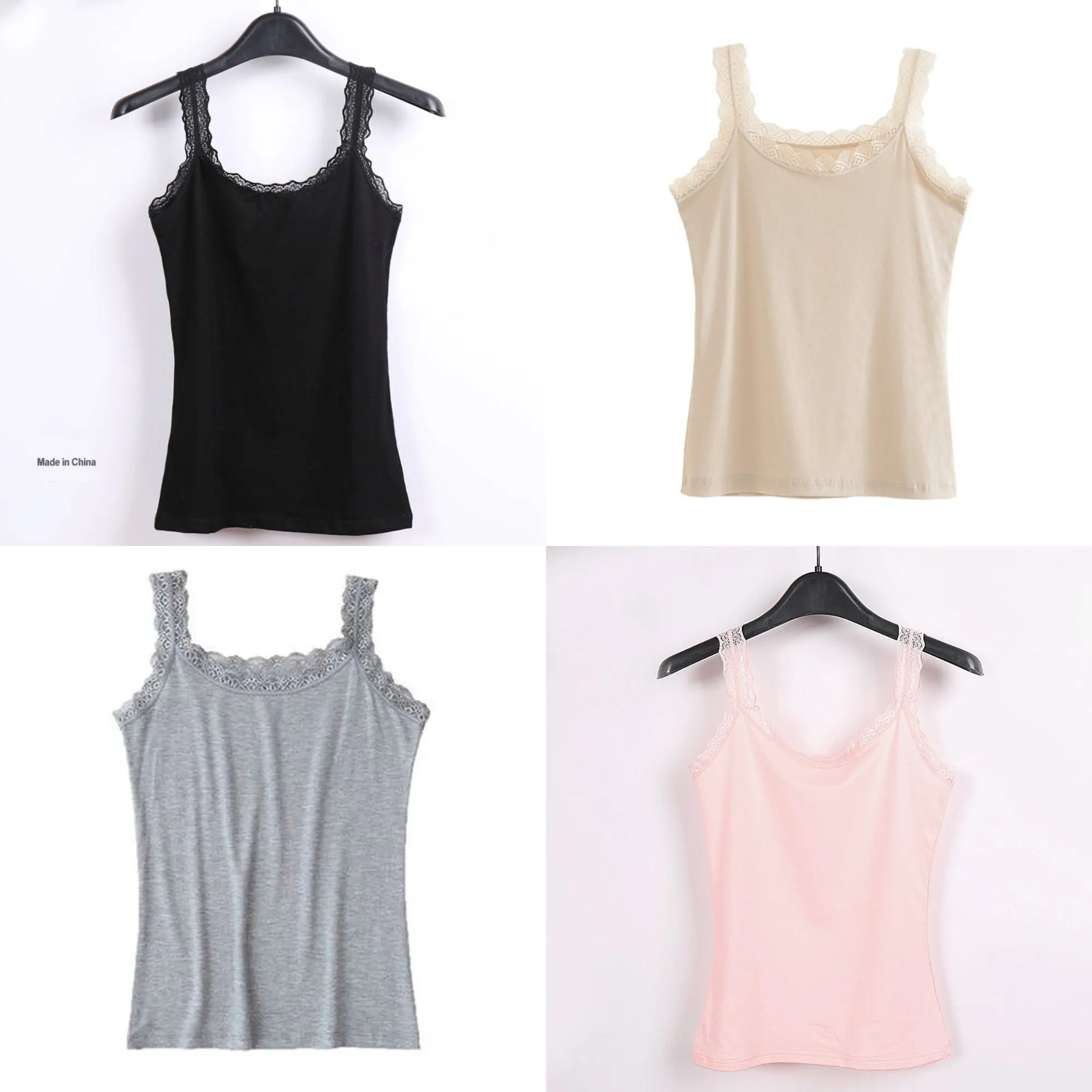 Lace Trim Cotton Soft Stretchy Tank Tops