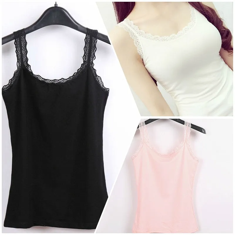 Lace Trim Cotton Soft Stretchy Tank Tops