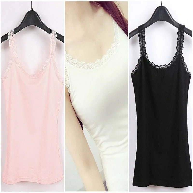 Lace Trim Cotton Soft Stretchy Tank Tops