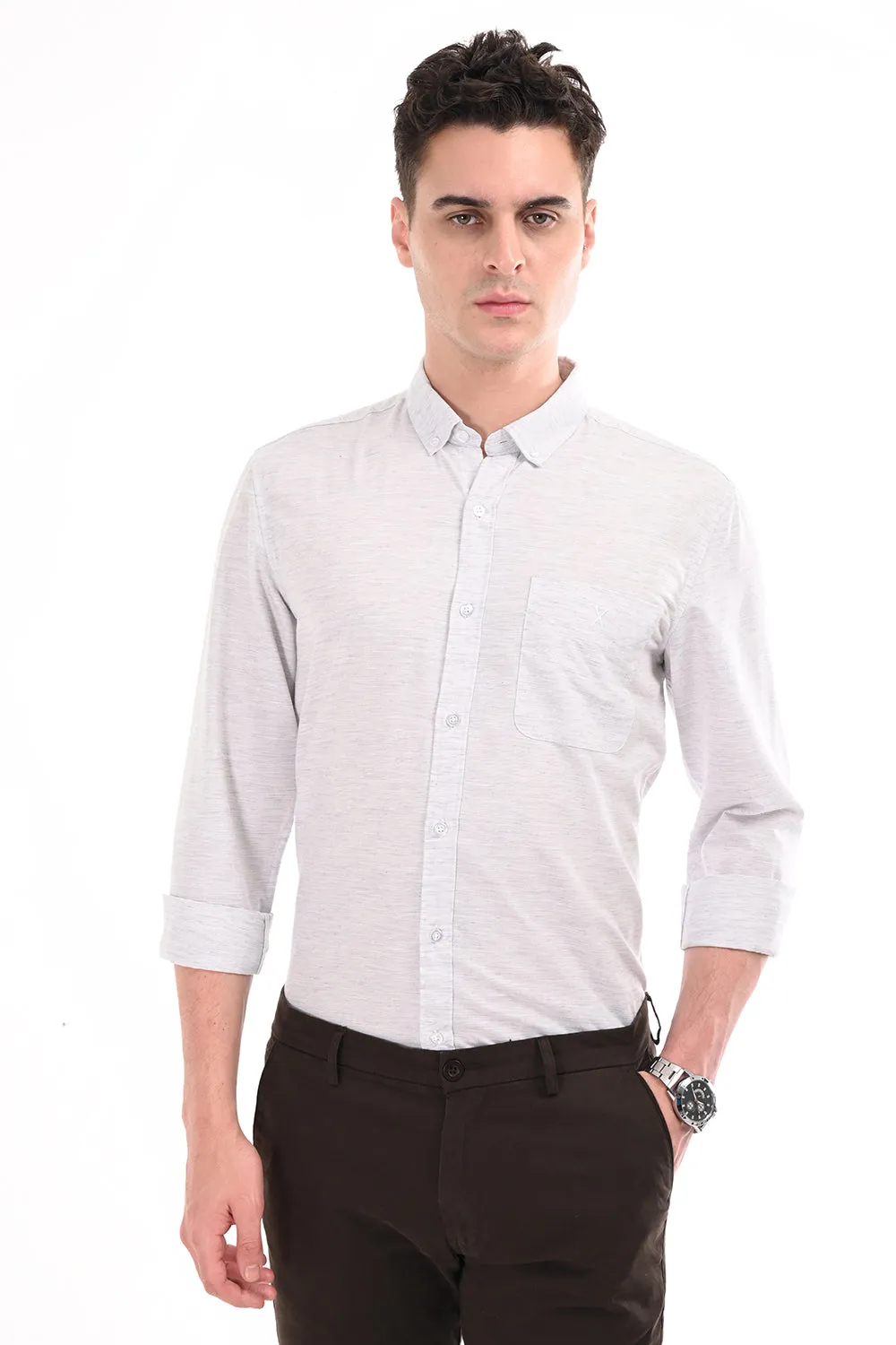 Light Gray Lenin Semi Formal Shirt