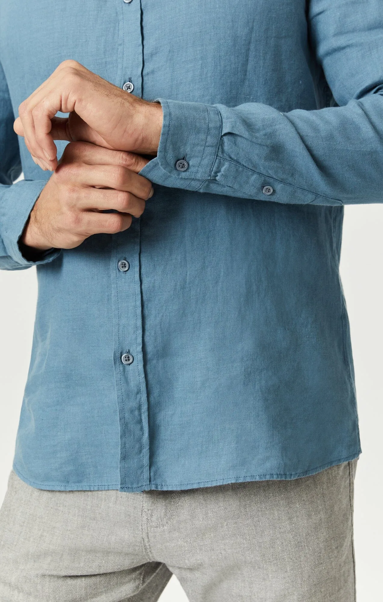 LINEN BUTTON-UP SHIRT IN BLUESTONE