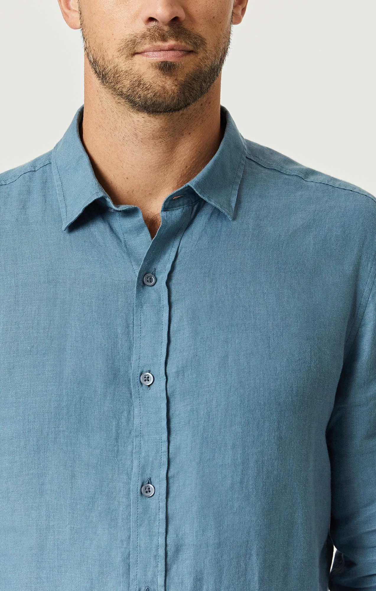 LINEN BUTTON-UP SHIRT IN BLUESTONE