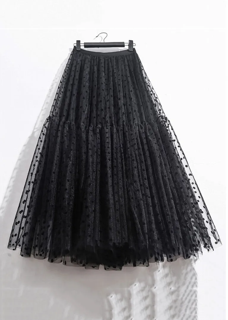 Loose Black Print Elastic Waist Tulle Skirts Summer AS1005