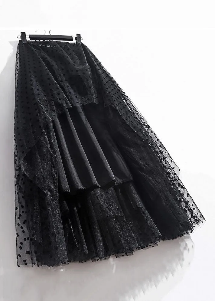 Loose Black Print Elastic Waist Tulle Skirts Summer AS1005