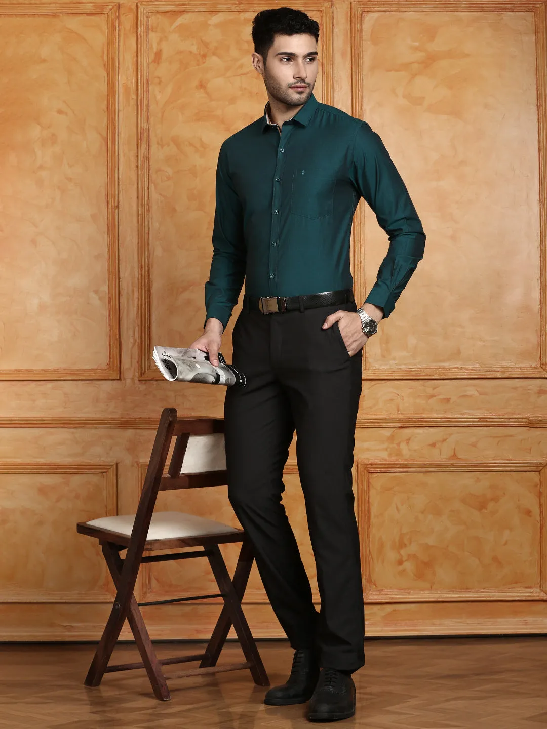 Men 100% Cotton Shirt Dark Green G116