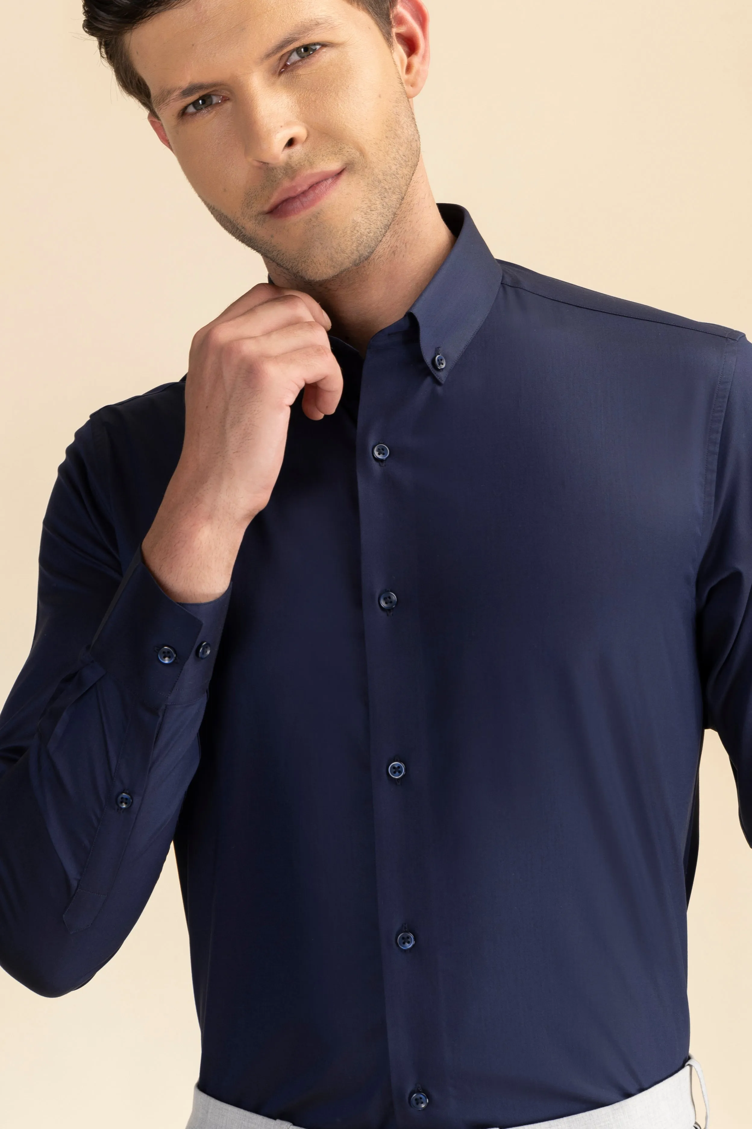 Navy Blue Poplin Solid Shirt