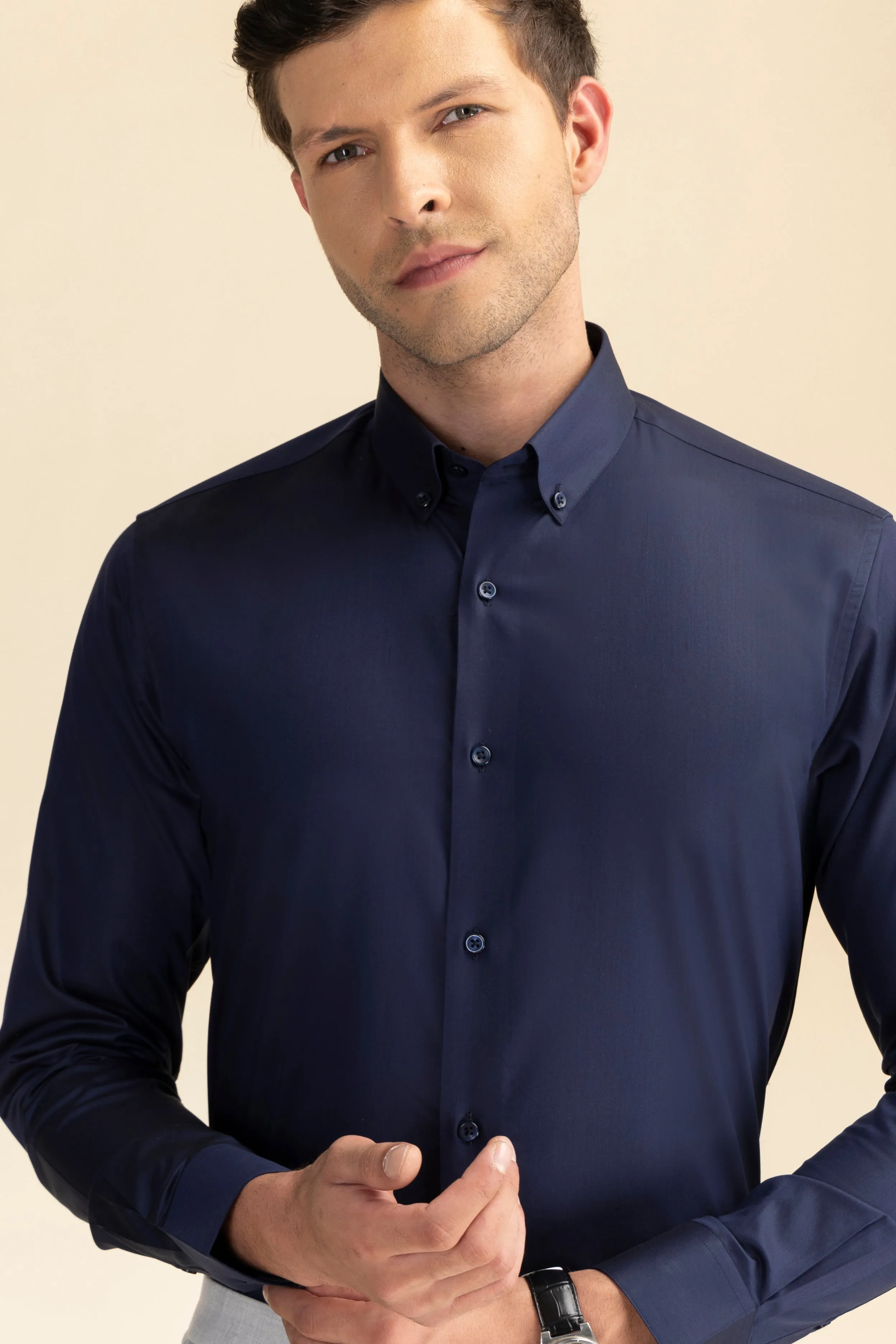 Navy Blue Poplin Solid Shirt