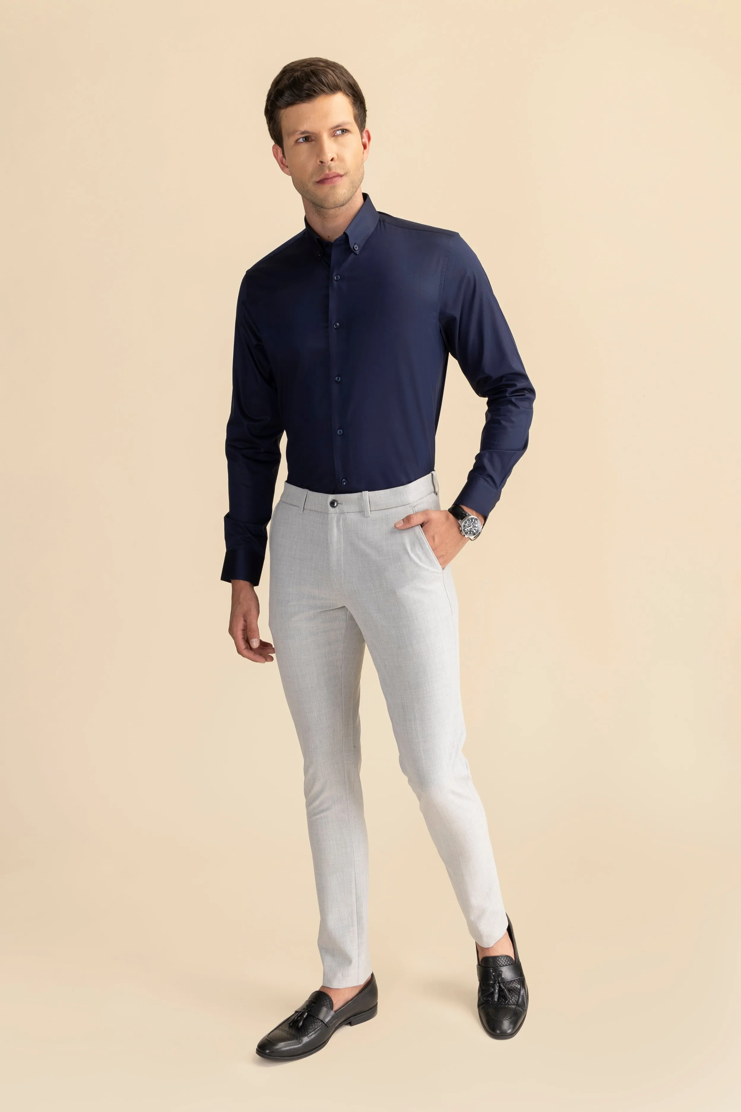 Navy Blue Poplin Solid Shirt