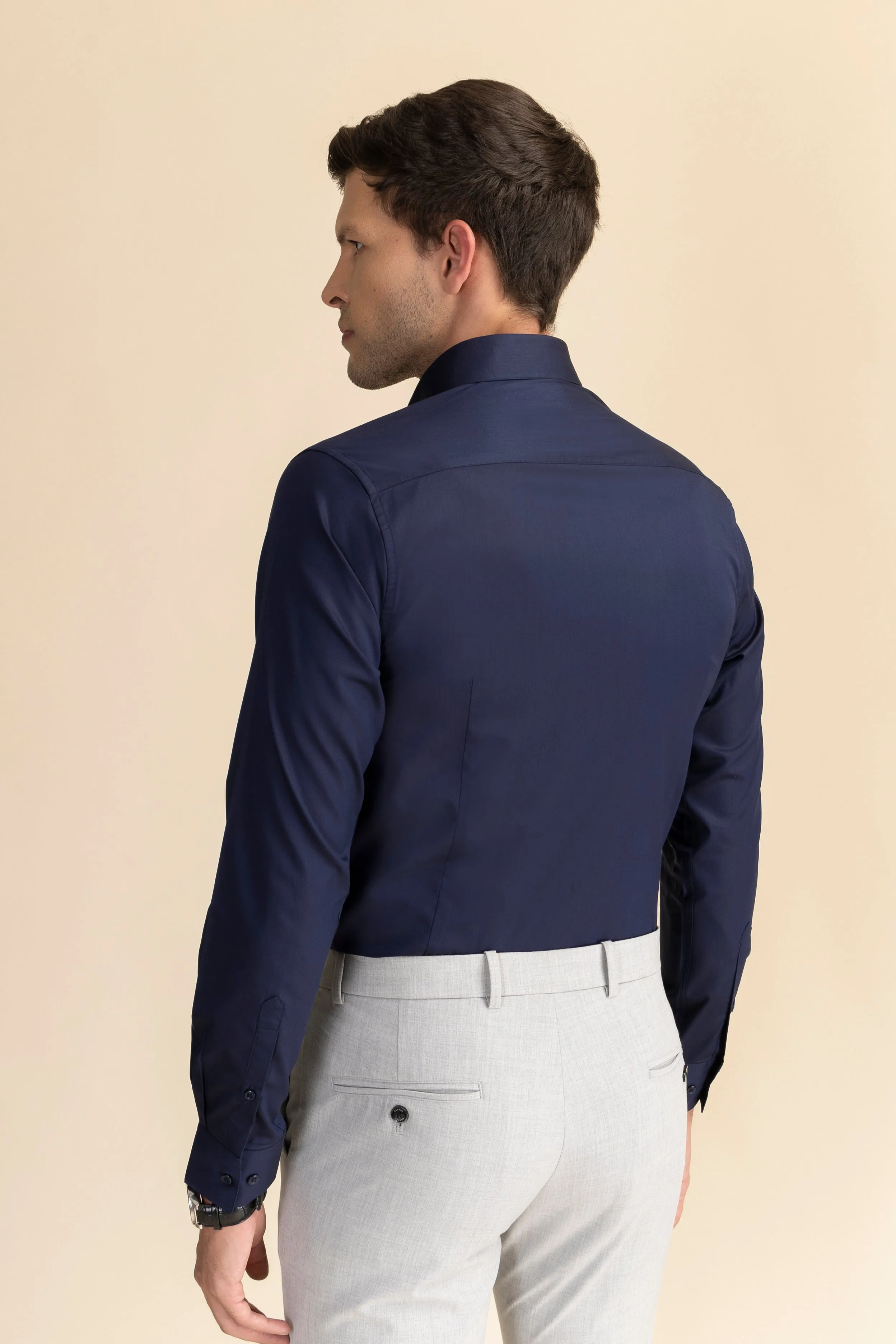 Navy Blue Poplin Solid Shirt