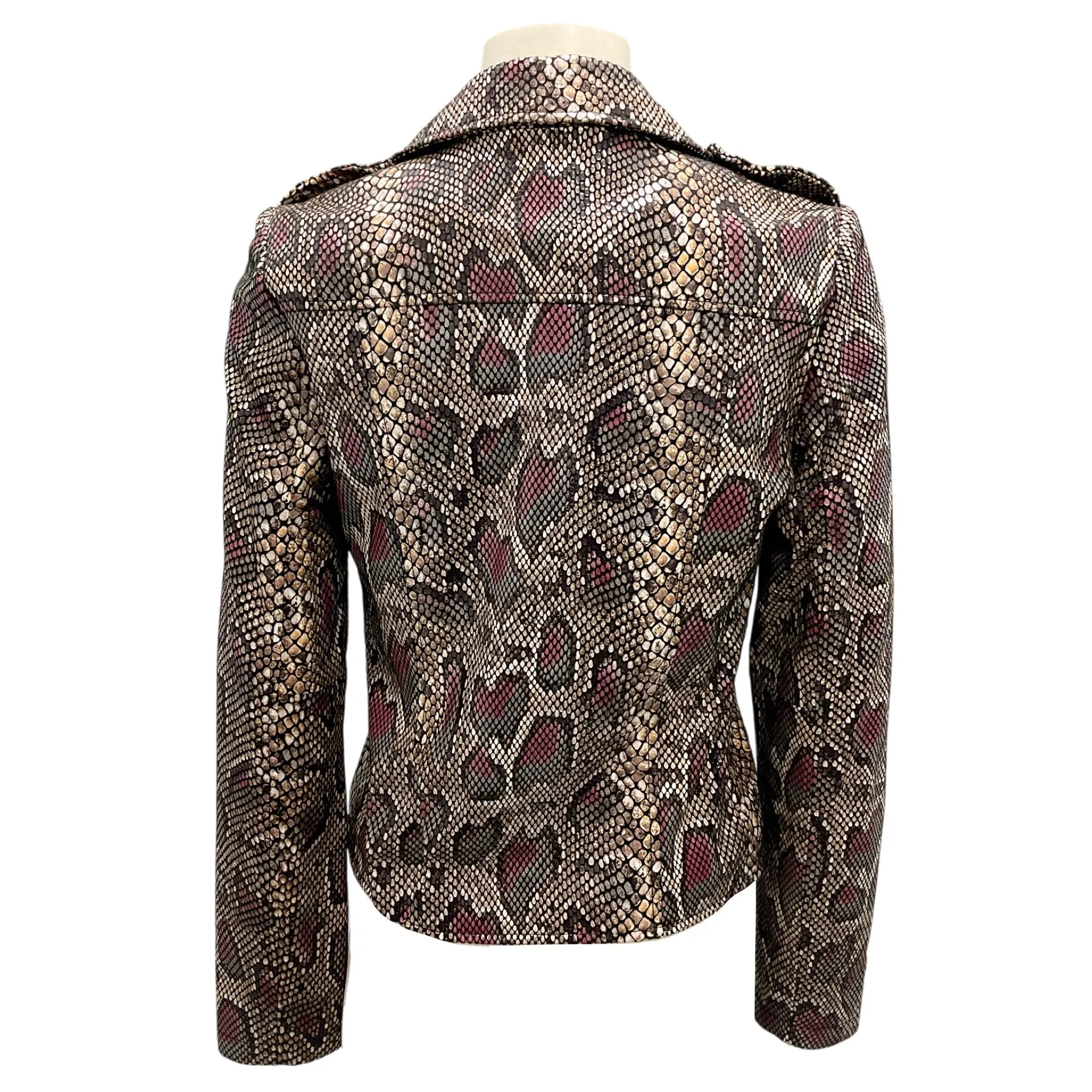 Neiman Marcus The Leather Collection Multi Snake Print Leather Biker Jacket