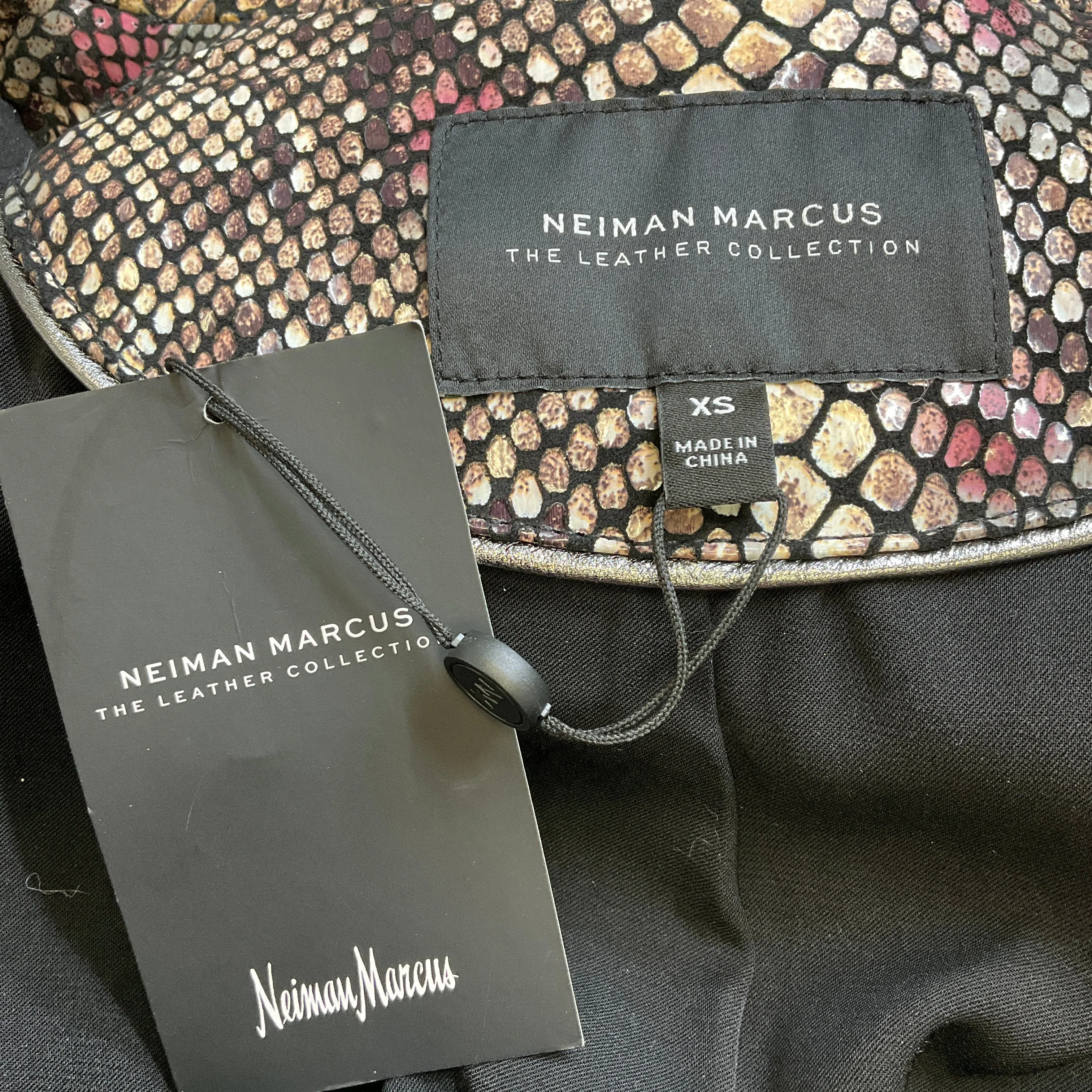 Neiman Marcus The Leather Collection Multi Snake Print Leather Biker Jacket