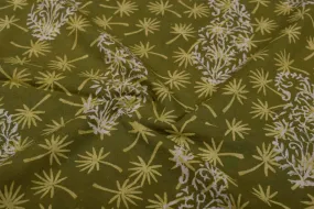 Olive Green Cotton Cambric Block Printed Fabric