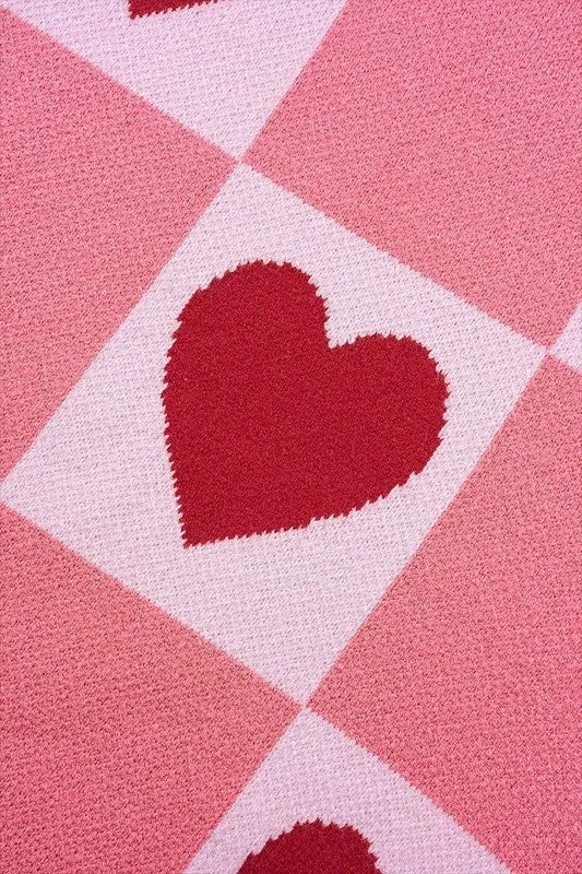 Pink Plus Size Love Heart Block Valentine Sweater