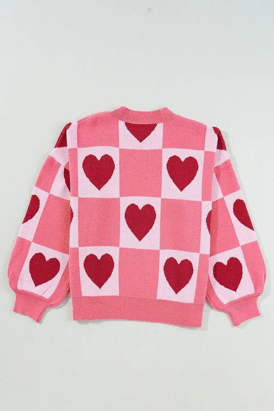 Pink Plus Size Love Heart Block Valentine Sweater