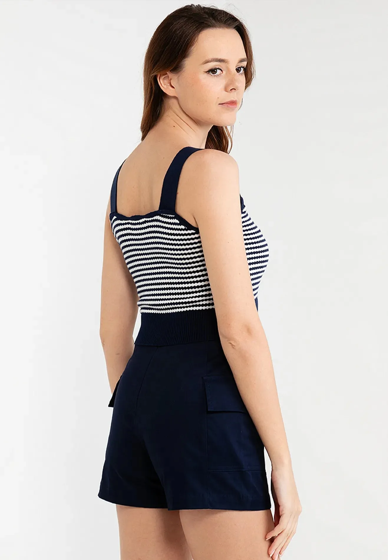 Pinstripe Contrast Strapless Knitted Tank Top