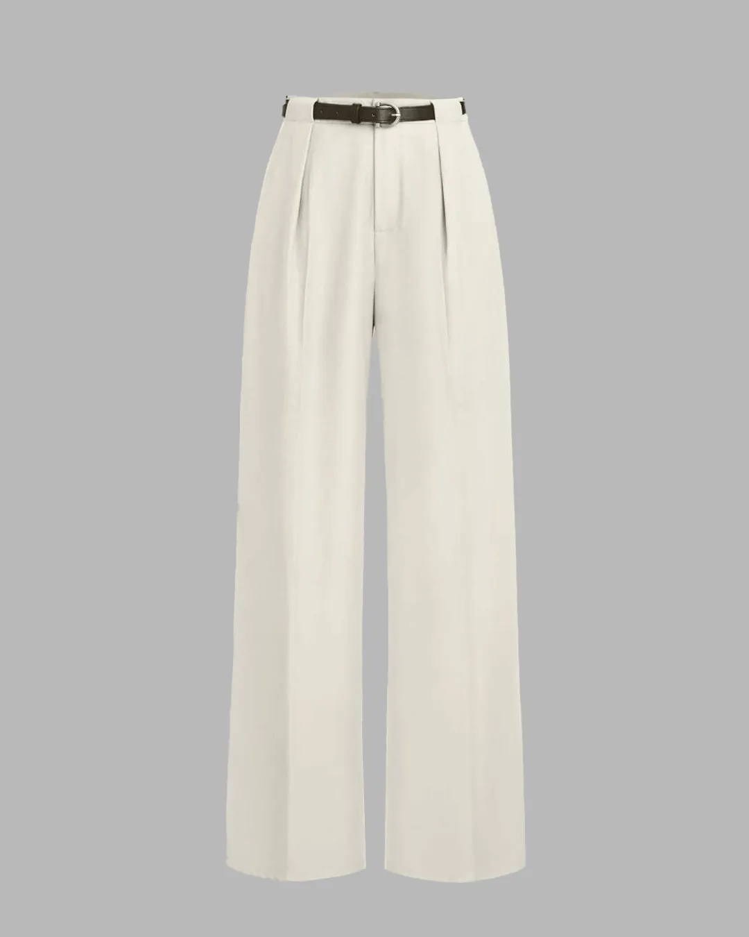 Pleated High Waisted Wide Leg Off-White Trousers