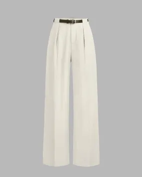 Pleated High Waisted Wide Leg Off-White Trousers