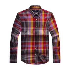 PRL Men's Checkered Yellow Red Purple  Button-Down  Long Sleeve Shirt