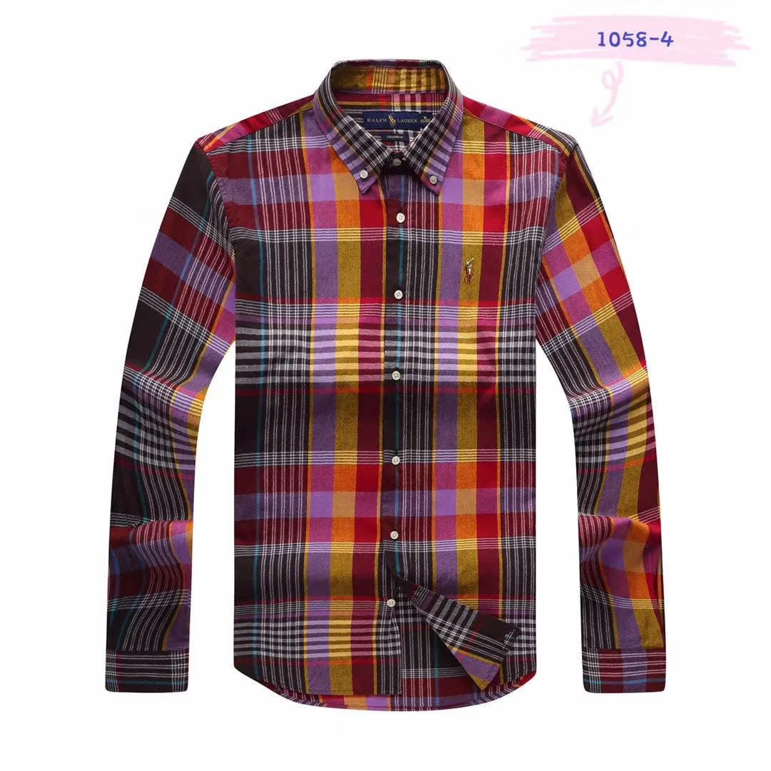 PRL Men's Checkered Yellow Red Purple  Button-Down  Long Sleeve Shirt