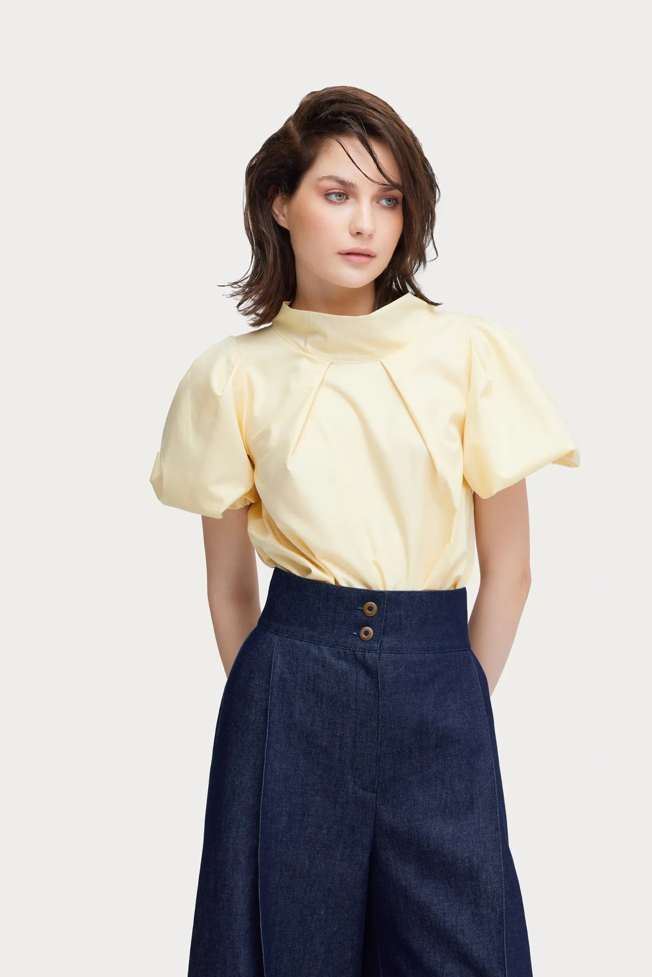 Puff Short-Sleeve Blouse Yellow