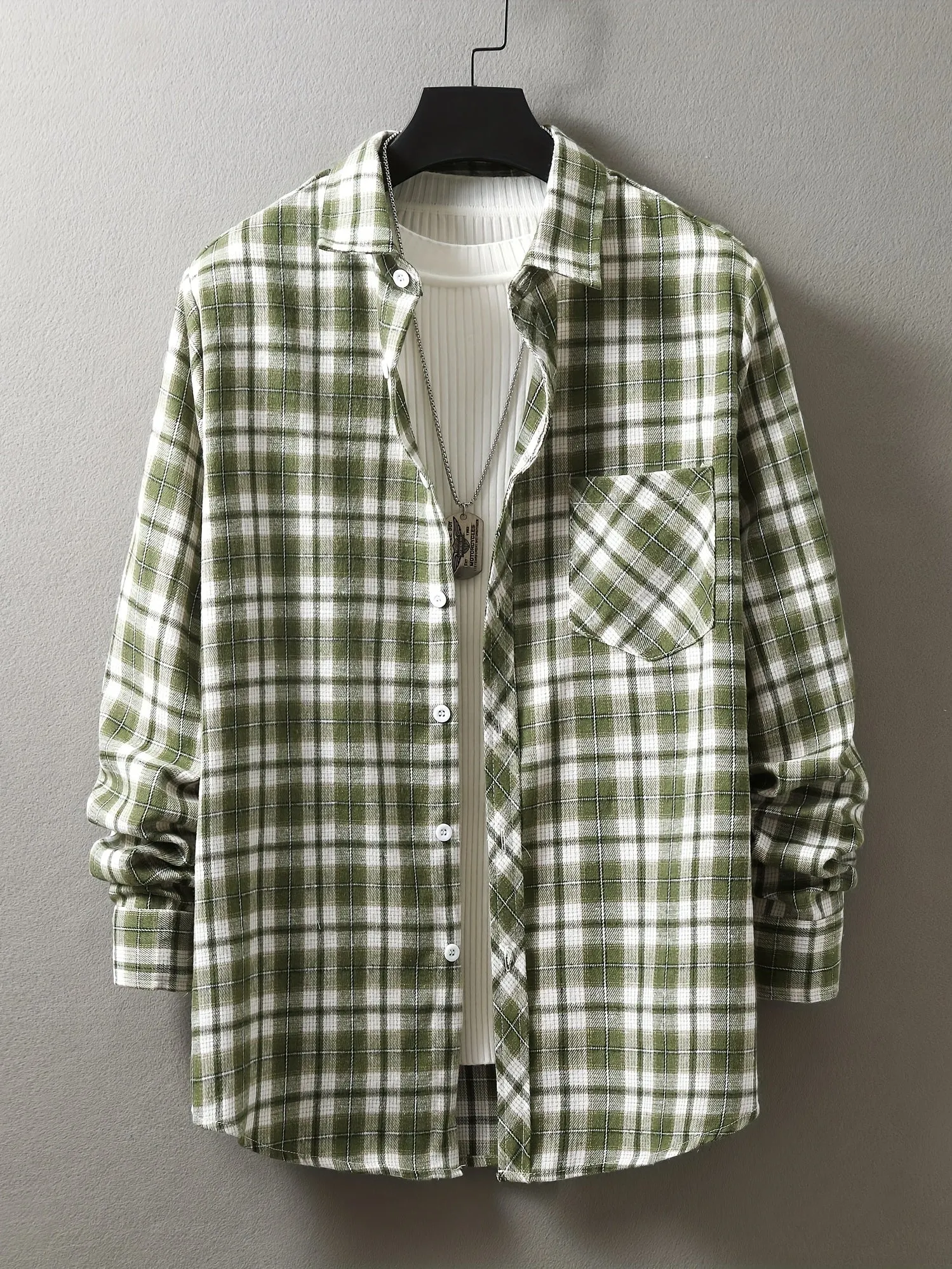 Riolio Green Plaid Jackets For Men Breast Pocket Button Up Lapel Stylish Coat Jackets For Men