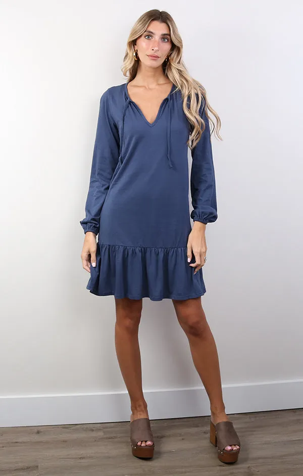 Ruffle Hem Long Sleeve Dress