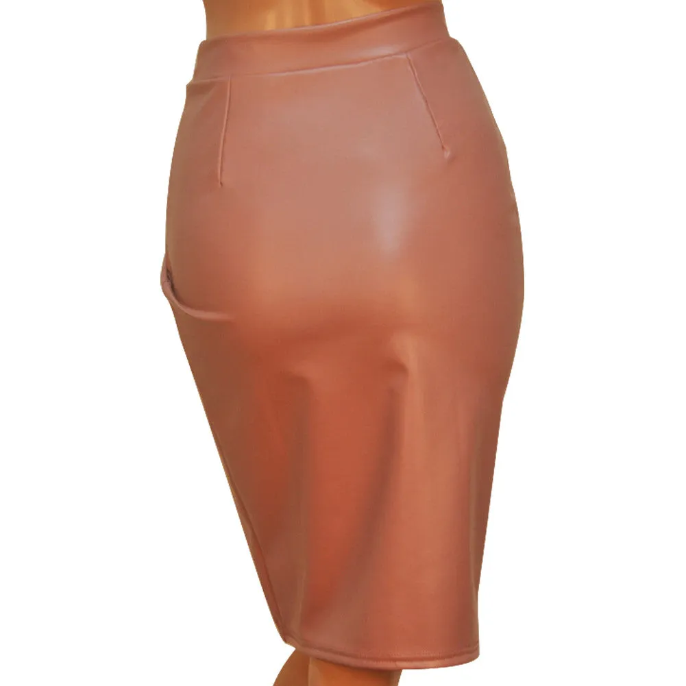 Sassy Pink Knee Length Trendy Skirts Splited Hem