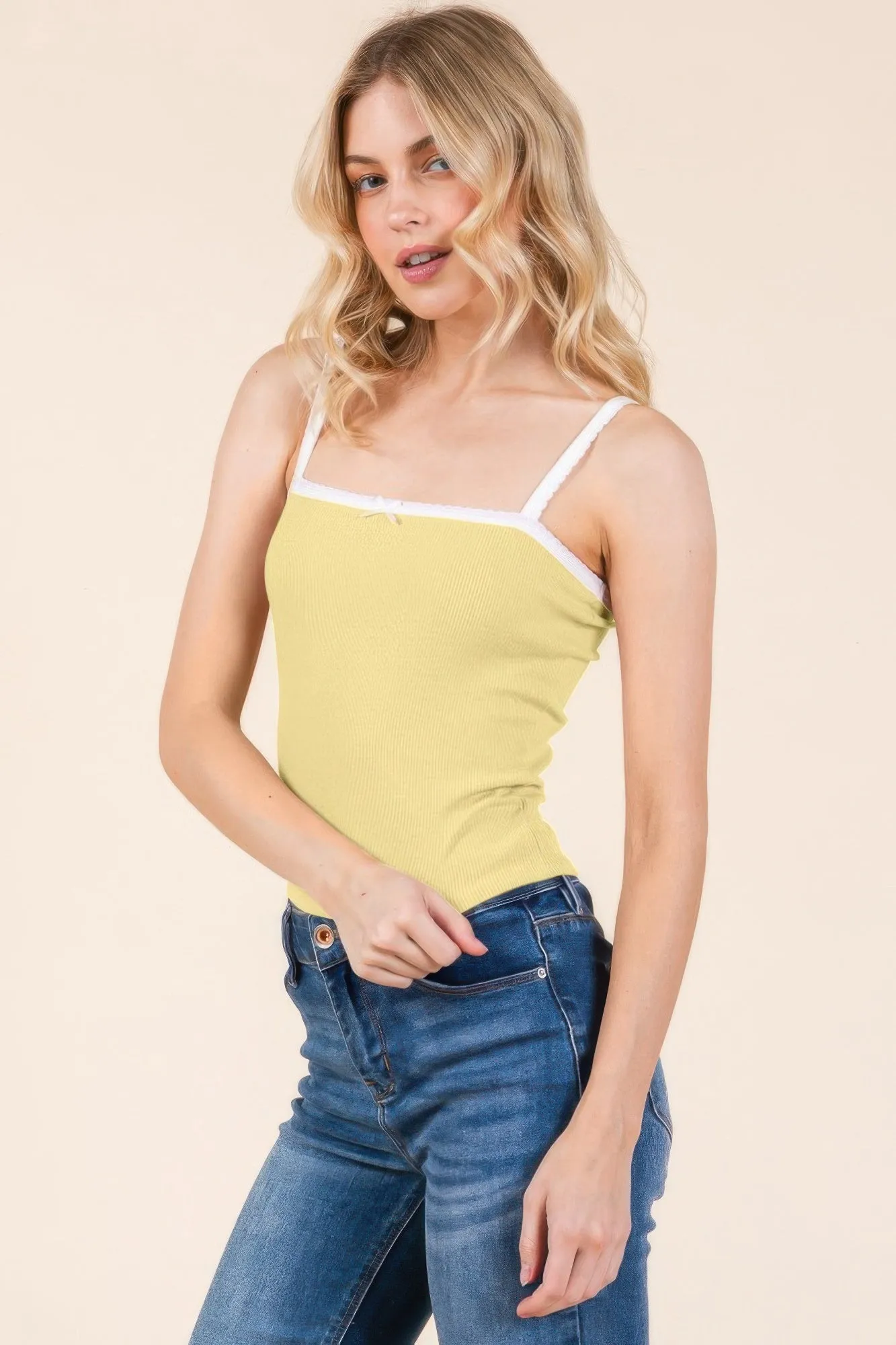 Scallop Edge Detail Cami Top W/ Bow Detail