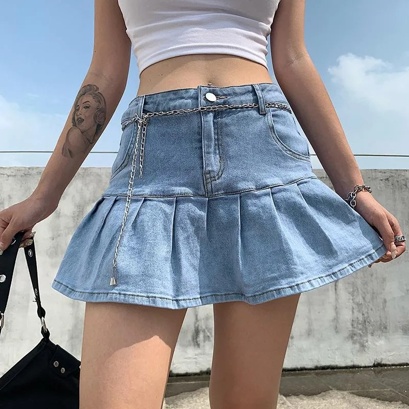 Sexy Ruffle Collar Stretchable Denim Women Summer Korean Trendy Slim Look Skirt Shorts