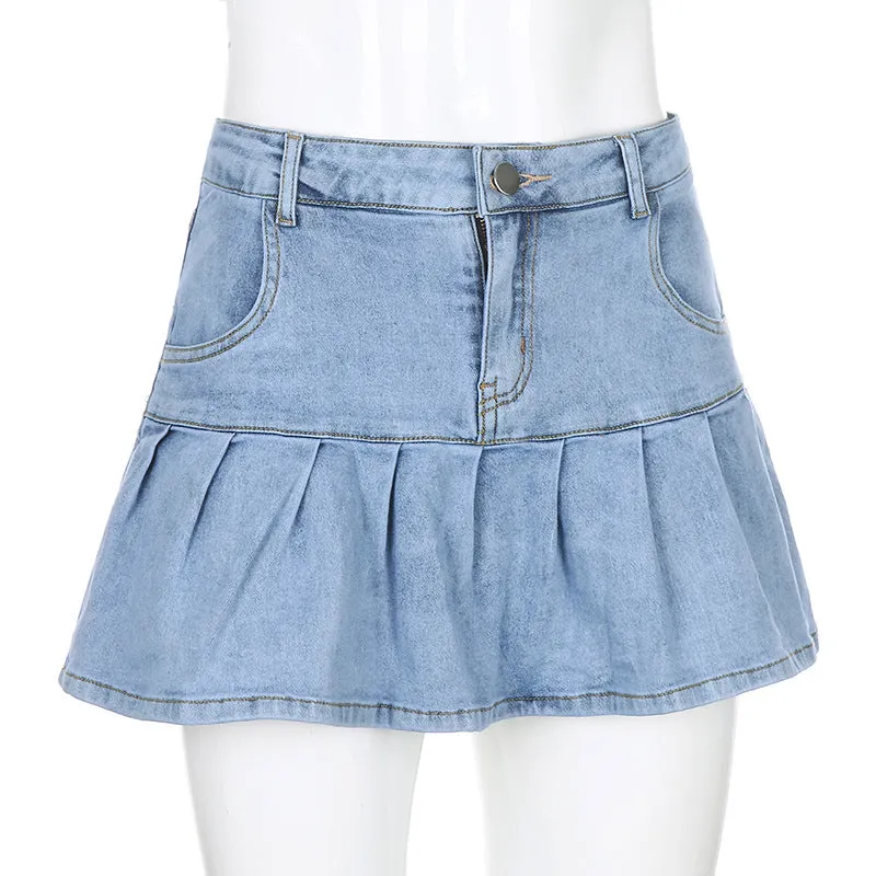 Sexy Ruffle Collar Stretchable Denim Women Summer Korean Trendy Slim Look Skirt Shorts