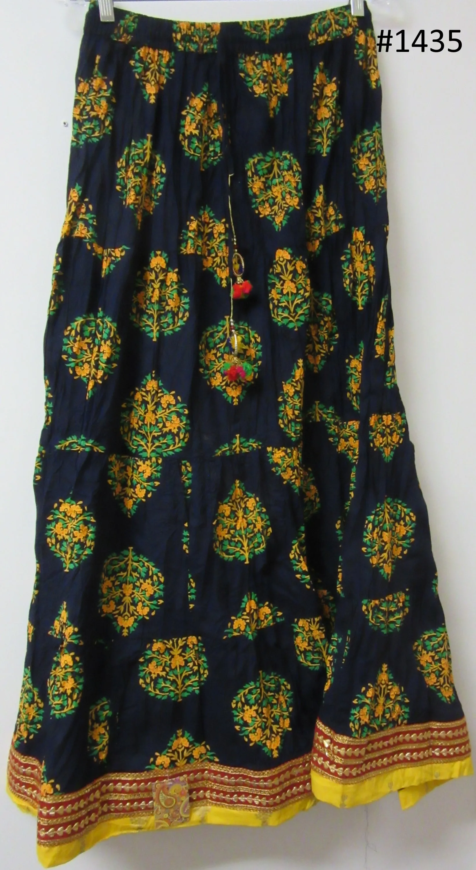 Skirt 6921435 Navy Blue Cotton Printed Long Trendy Skirt