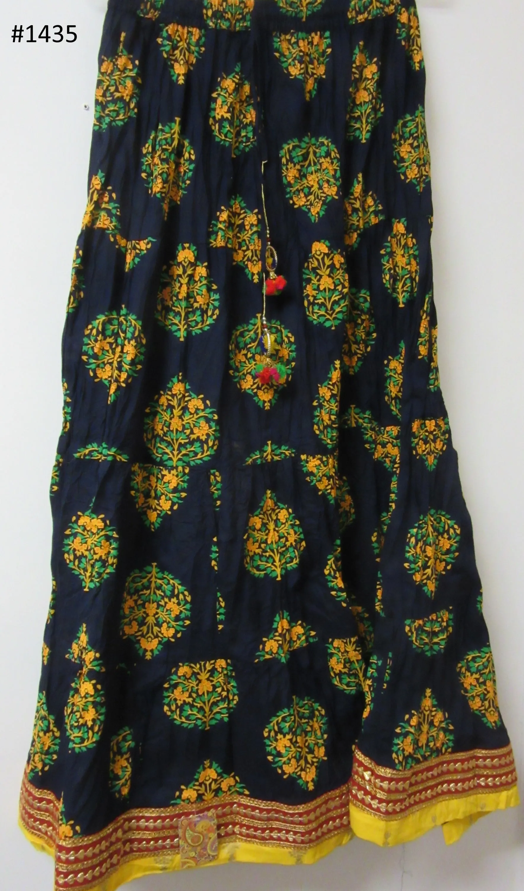 Skirt 6921435 Navy Blue Cotton Printed Long Trendy Skirt