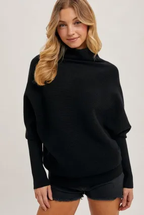 SLOUCH NECK DOLMAN PULLOVER, Black