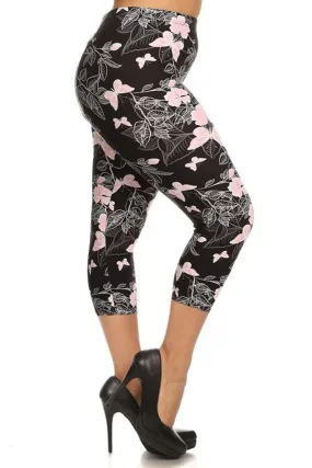 Soft Pink Butterflies Plus Size Capri Leggings