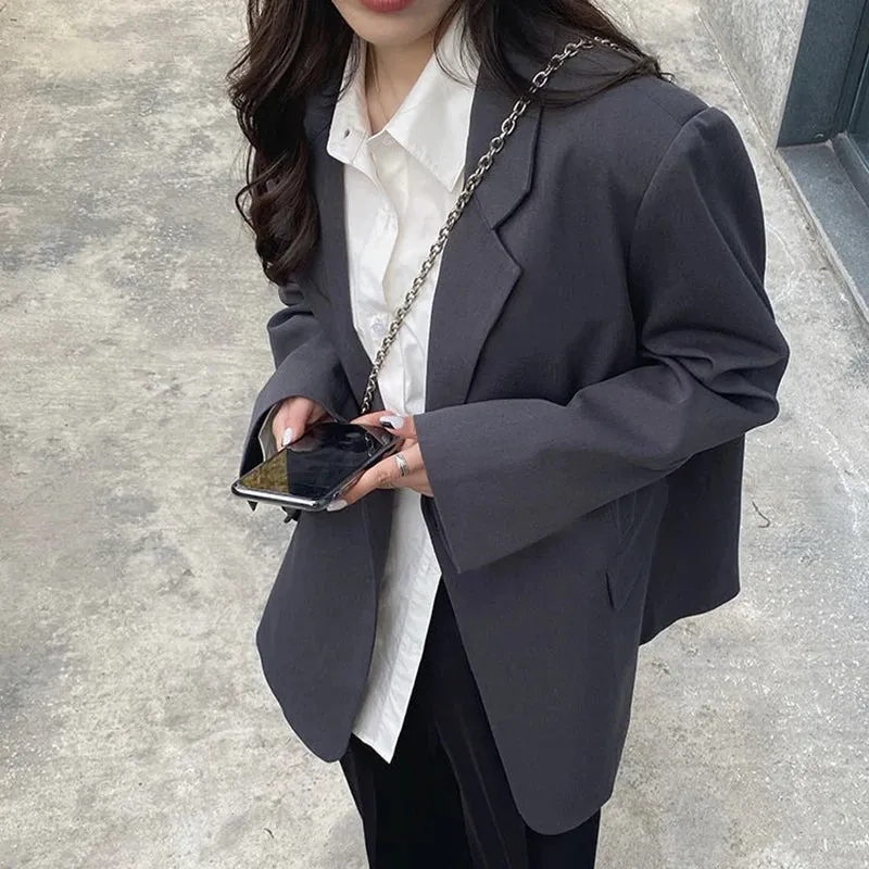 Spring Autumn Long Sleeve Loose Suit Chic Gray Coats