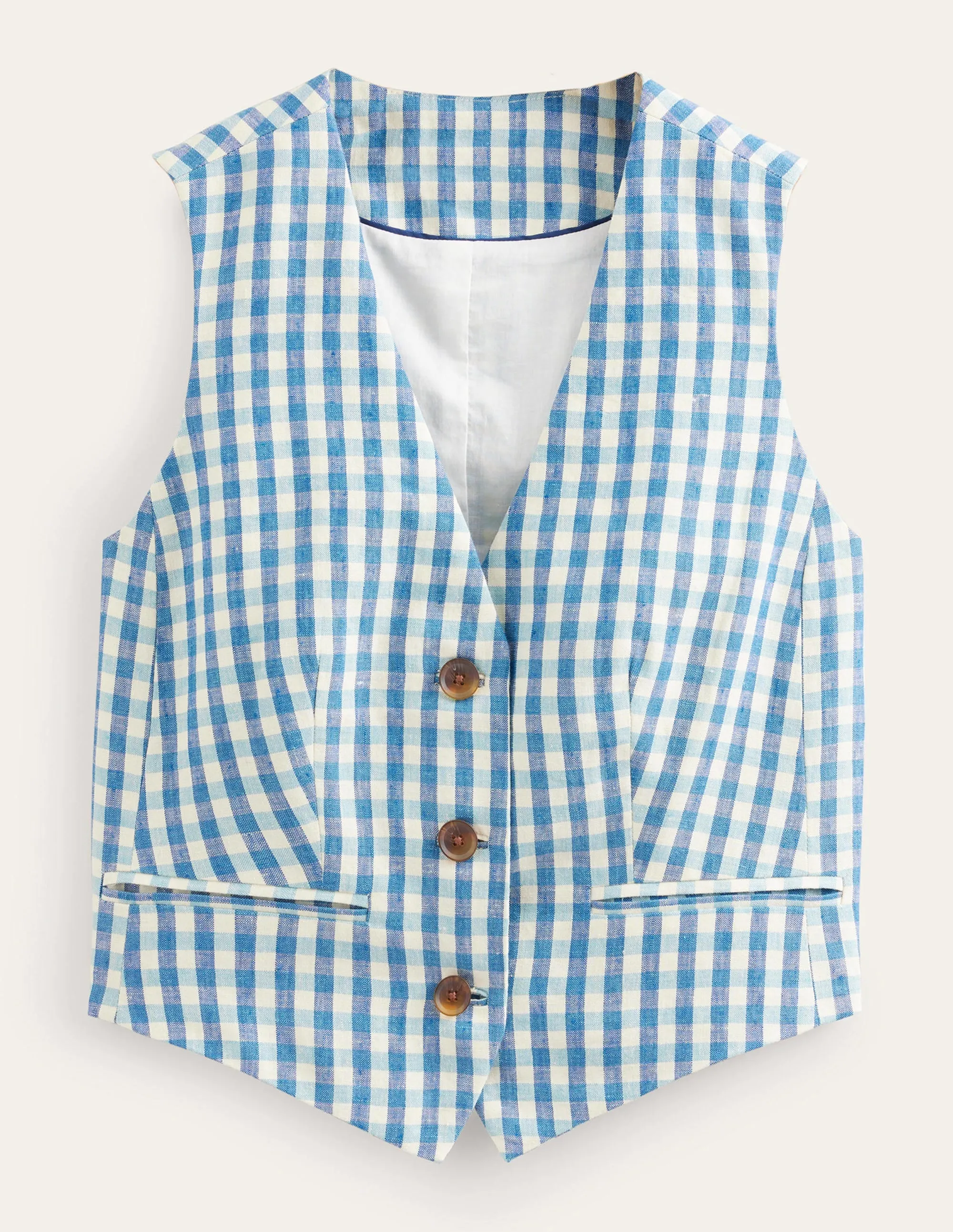 Tailored Linen Waistcoat-Blue and White Gingham