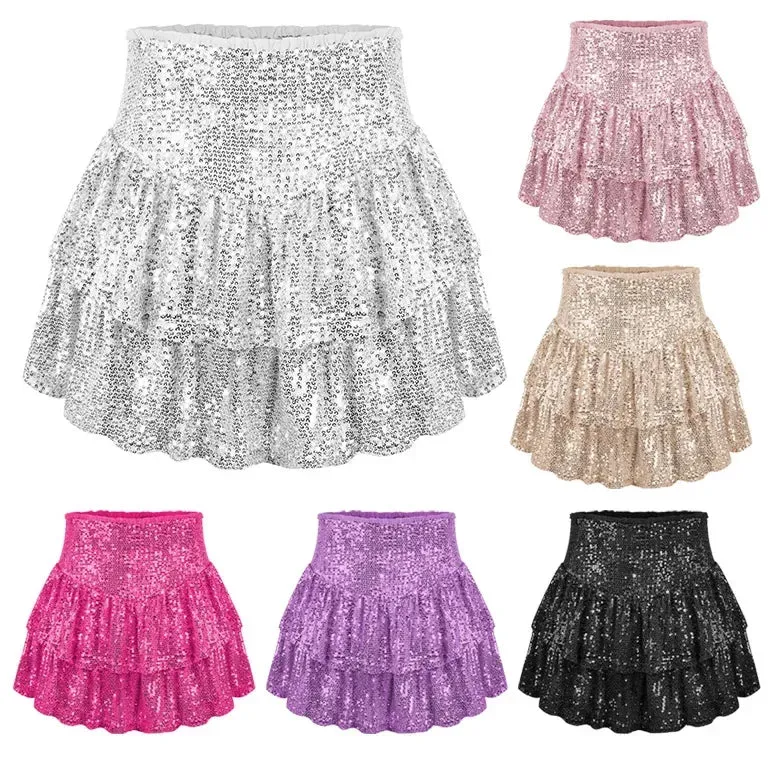 Trendy High Waist Sequin Mini Pleated Skirt