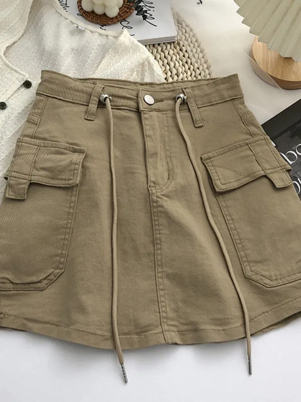 Trendy Y2K Denim Cargo Pocket Mini Skirt