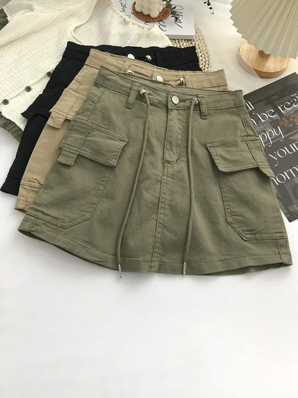 Trendy Y2K Denim Cargo Pocket Mini Skirt