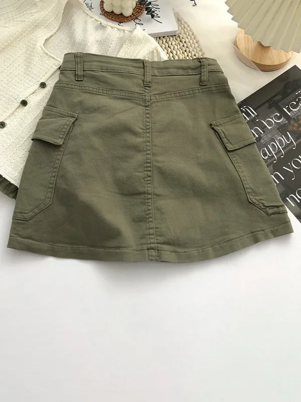 Trendy Y2K Denim Cargo Pocket Mini Skirt