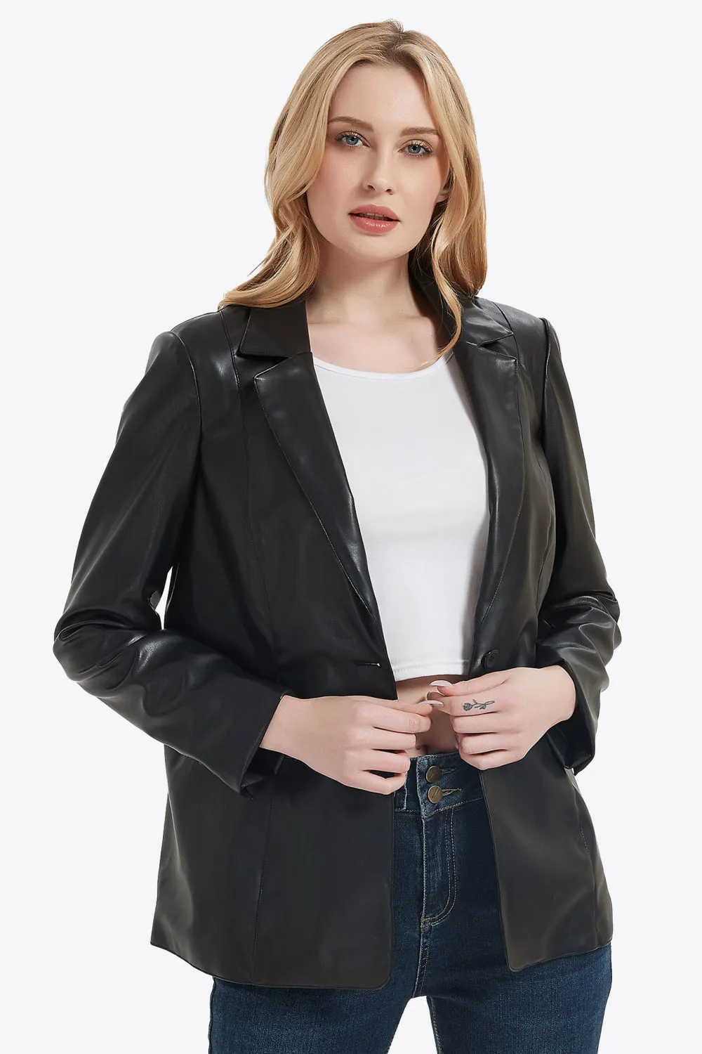 Two-Button PU Leather Blazer