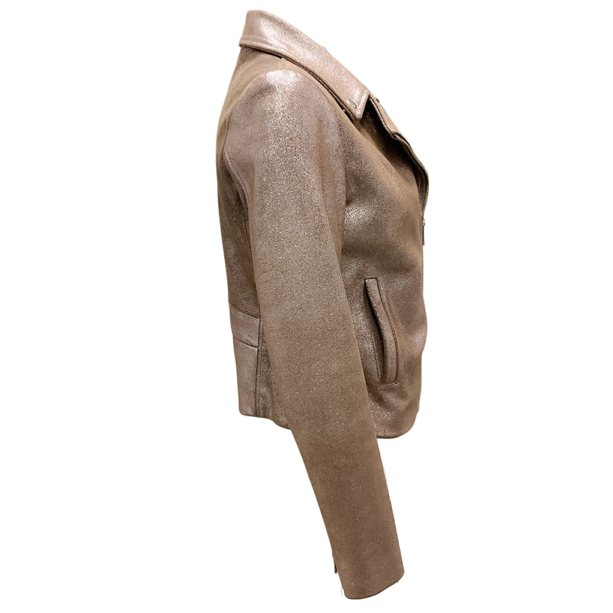 Veda Taupe Metallic Moto Zip Leather Jacket