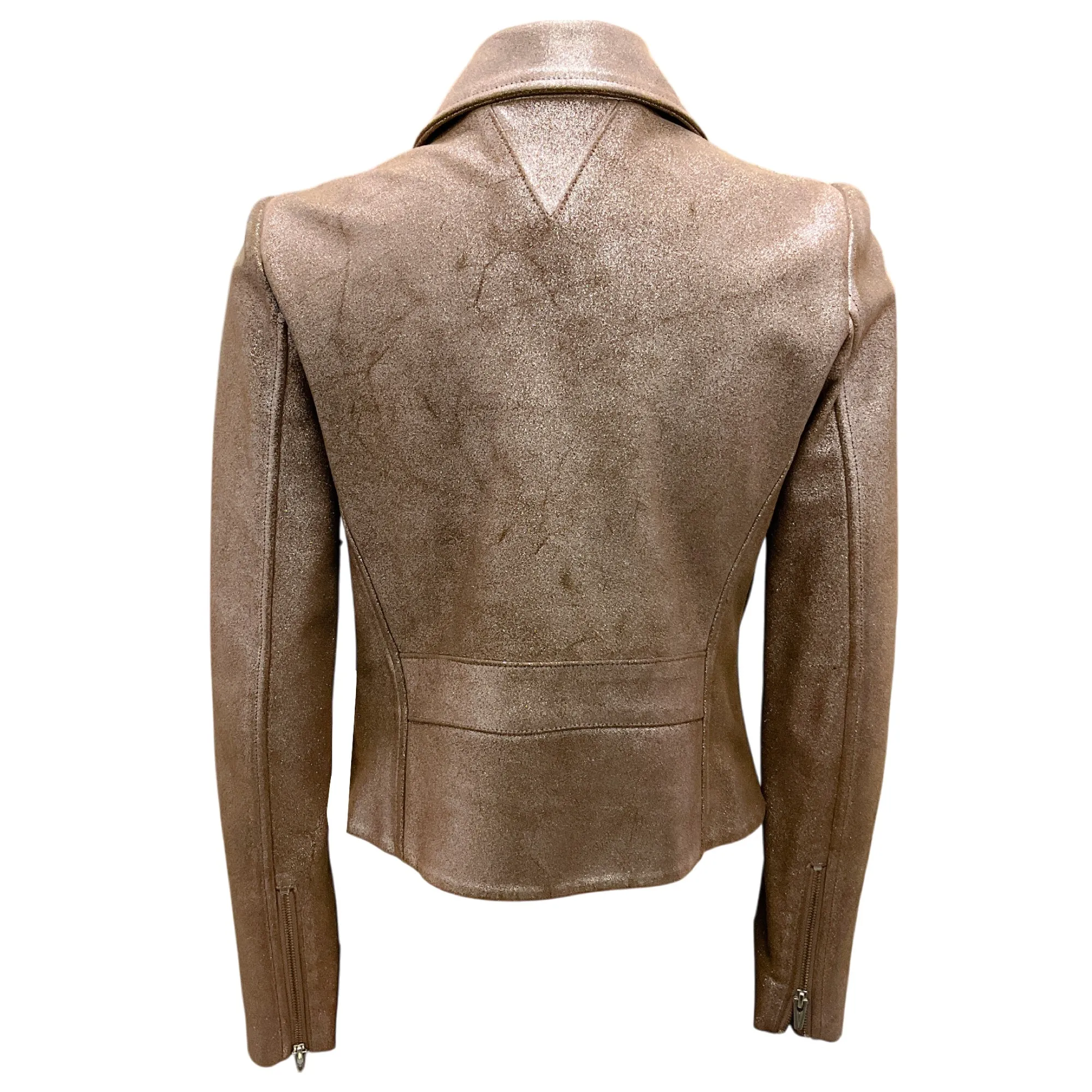 Veda Taupe Metallic Moto Zip Leather Jacket