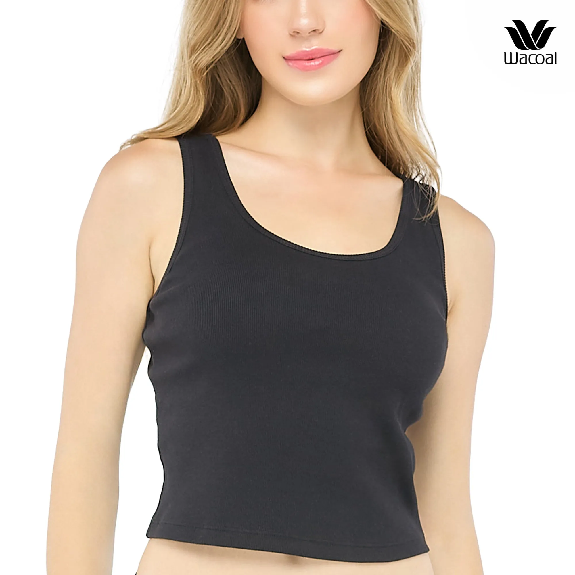 Wacoal Bra Tops เสื้อกล้ามมีบราในตัว รูปแบบคอและหลังกลม รุ่น WH4C17 สีดำ (BL)