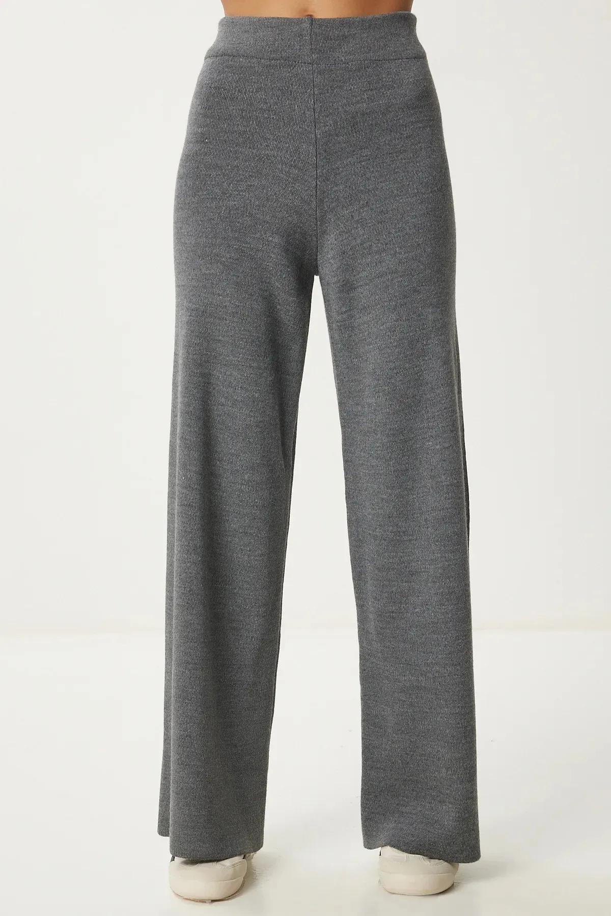 Wide Leg Thick Knitted Trousers GRAY