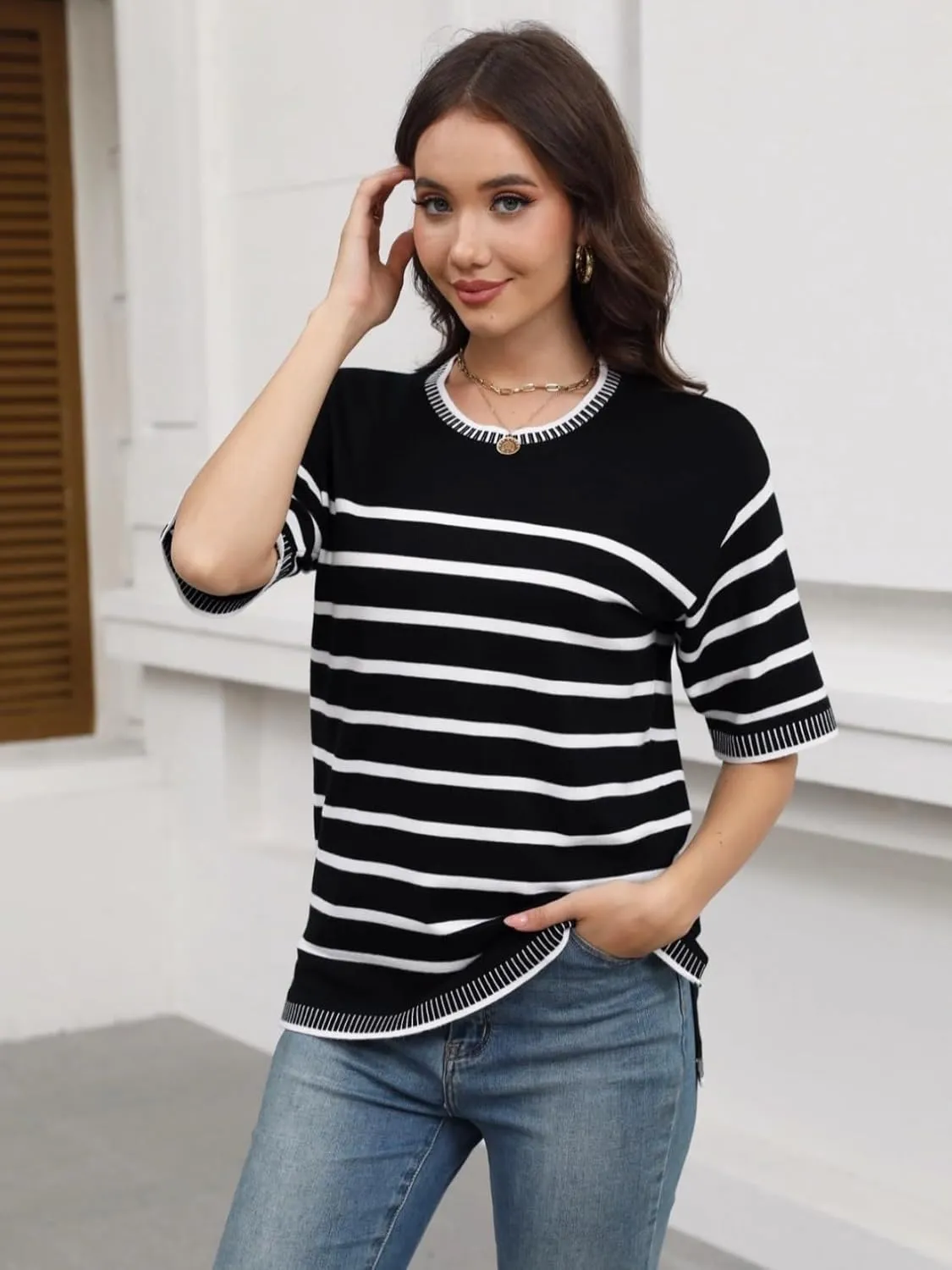 Zeagoo Womens Short Sleeve Sweaters Tops