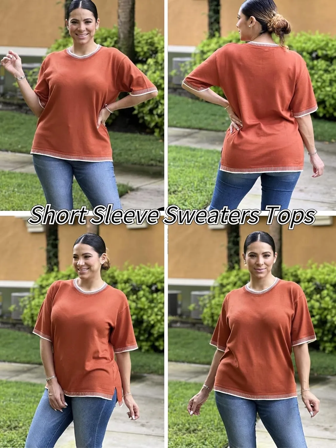 Zeagoo Womens Short Sleeve Sweaters Tops